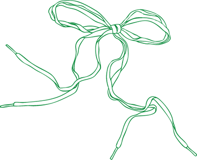 Line drawing of a running shoe with a bow, in green