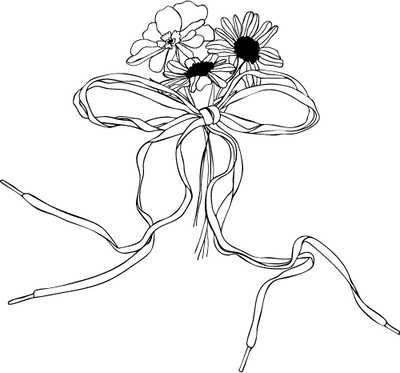 Line drawing of a bunch of wildflowers, in black