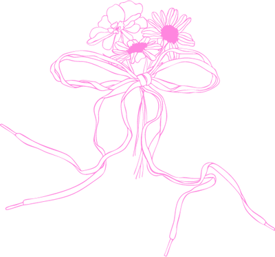 Line drawing of a bunch of wildflowers, in pink