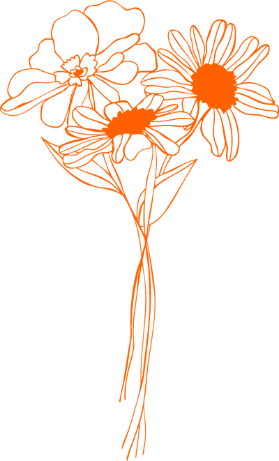 Line drawing of a bunch of flowers, in orange